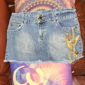 Butterfly Embellished Denim Mini Skirt LIKE BRAND NEW Size 11/12
